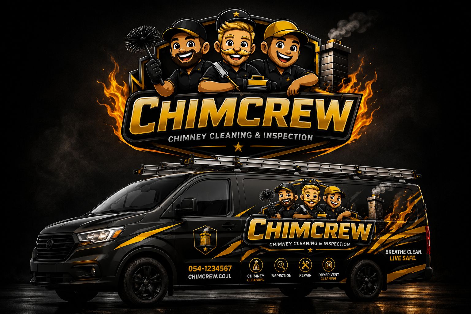 ChimCrew yellow chimney sweep van — Ohio